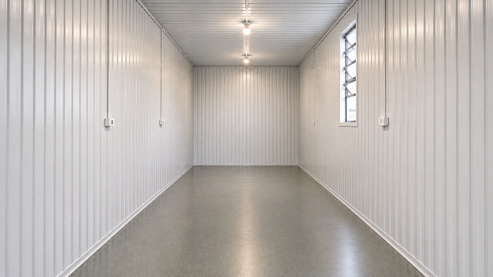 Interior vazio do container modelo Depósito