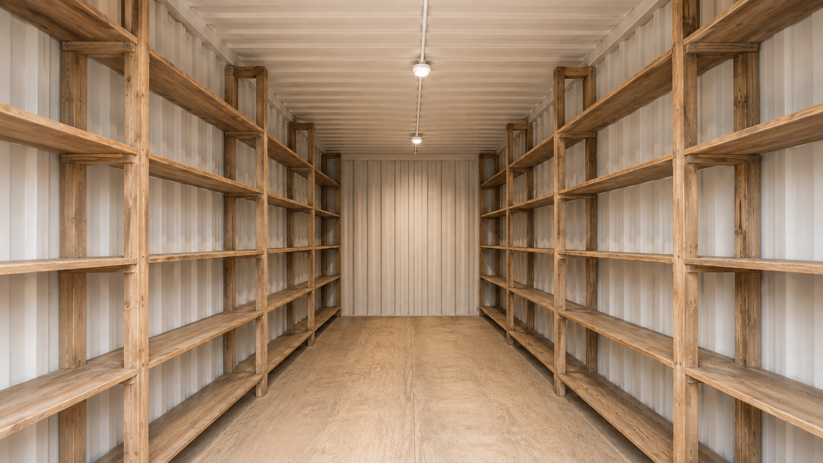 Ilustração do container Depósito equipado com prateleiras