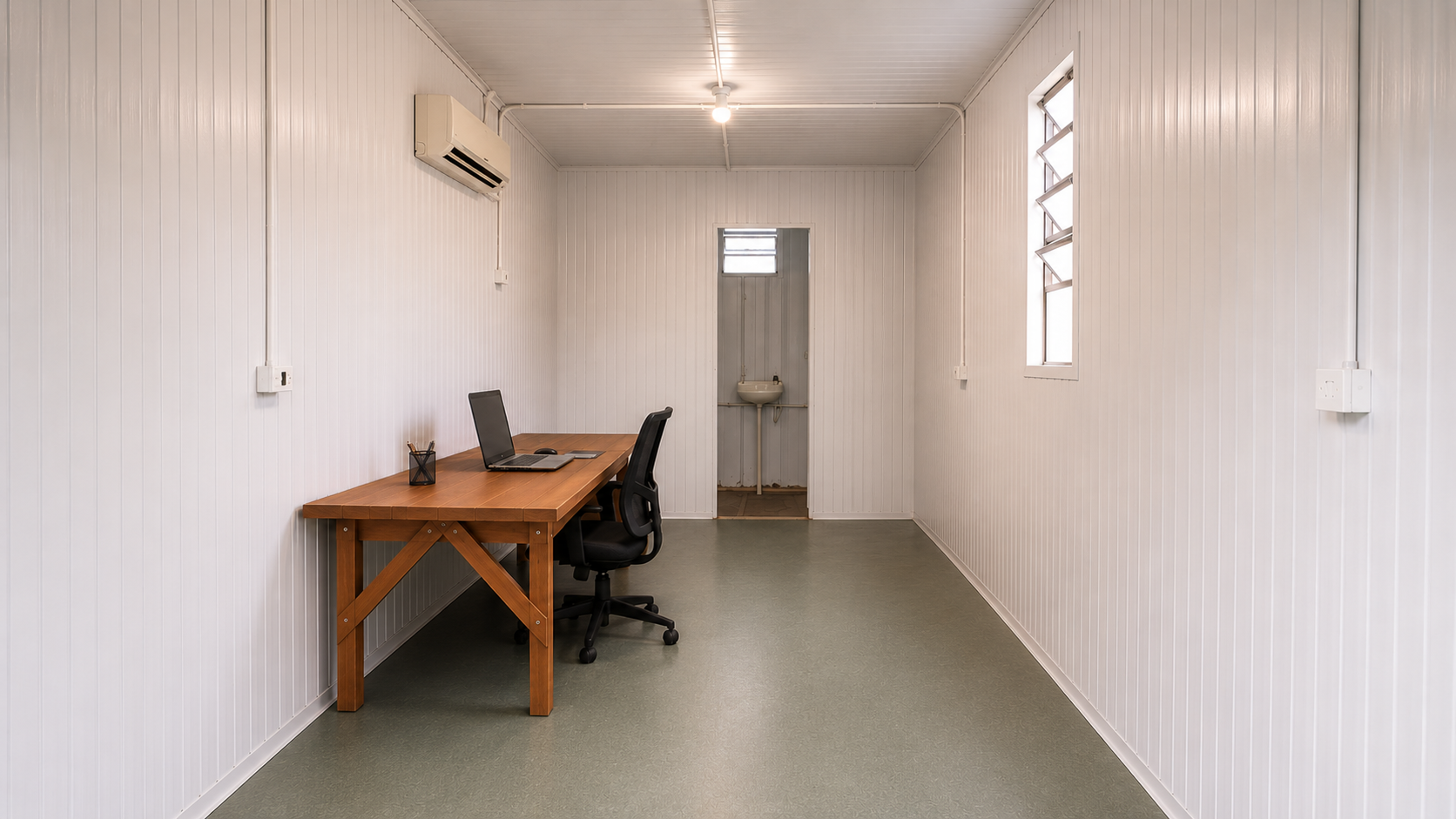 Container modelo Escritório Revestido c/ Split e Banheiro